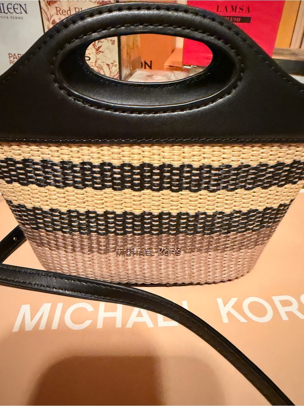 Michael Kors Black and Natural Woven Tote